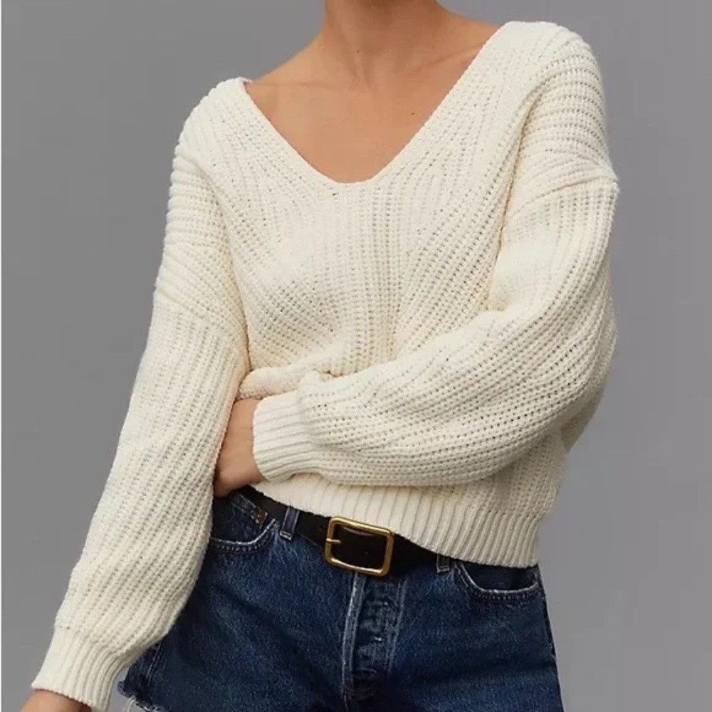 NWOT Women's Maeve Anthropologie V-Neck Sculptured Pullover Sweater size Medium